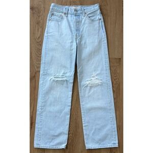 Levis Womens Ribcage Straight Ankle Jeans Light Wash Hi Rise Distressed Size 25